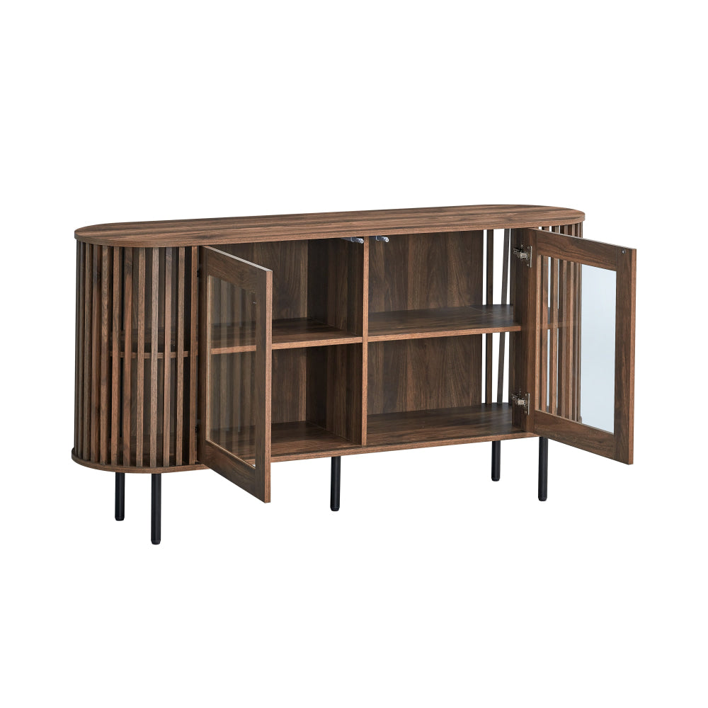 Izar Wooden Sideboard Buffet Unit Storage Cabinet 2-Doors Slat Walnut & Fast shipping On sale