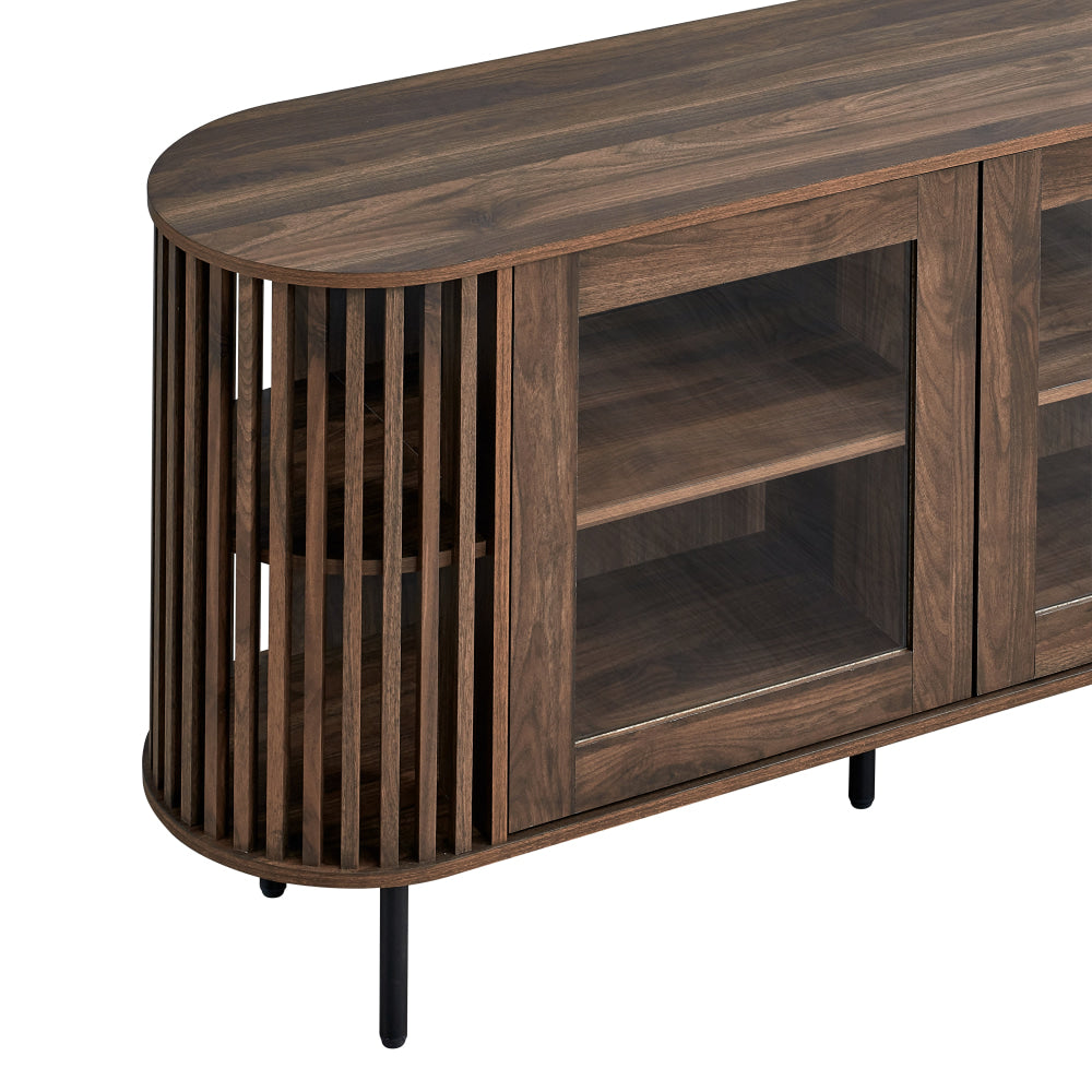 Izar Wooden Sideboard Buffet Unit Storage Cabinet 2-Doors Slat Walnut & Fast shipping On sale