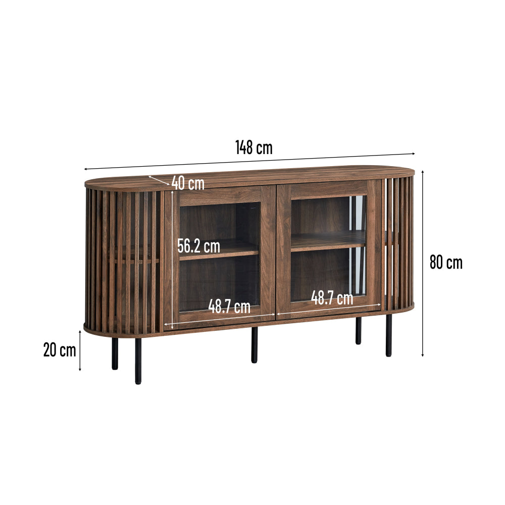 Izar Wooden Sideboard Buffet Unit Storage Cabinet 2-Doors Slat Walnut & Fast shipping On sale