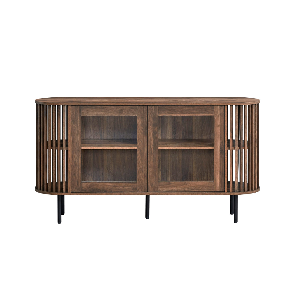 Izar Wooden Sideboard Buffet Unit Storage Cabinet 2-Doors Slat Walnut & Fast shipping On sale