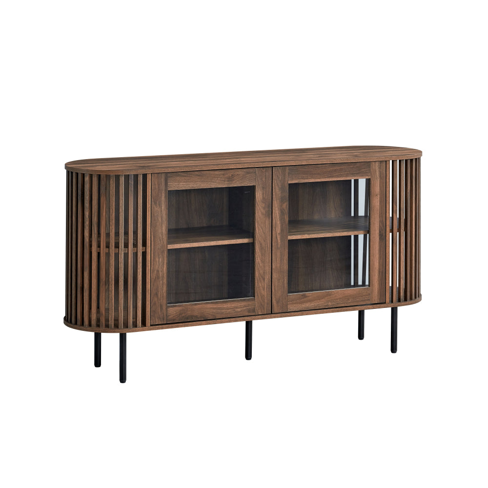 Izar Wooden Sideboard Buffet Unit Storage Cabinet 2-Doors Slat Walnut & Fast shipping On sale