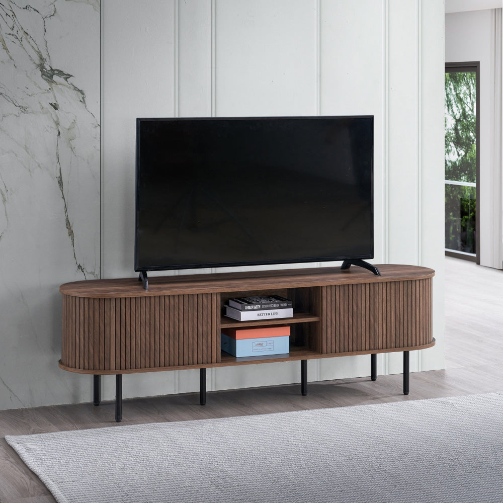 Jain Wooden Lowline Entertainment Unit TV Stand W/ 2-Doors Walnut Fast shipping On sale