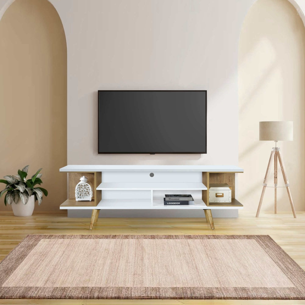 Jamie Wooden Entertainment Unit TV Stand 160cm W/ Open Shelf - Oak & White Fast shipping On sale