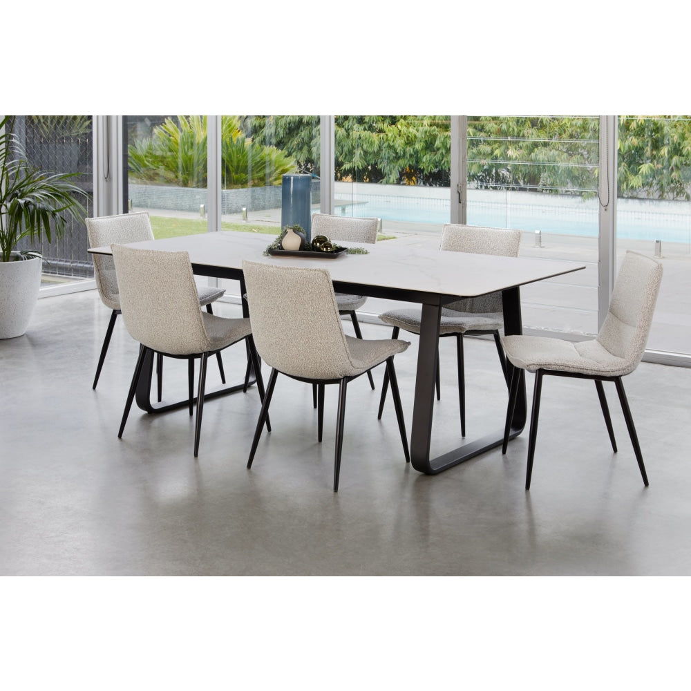 Jeolla Modern Rectangular Kitchen Dining Table Marmo Ceramic 210cm - White / Black Fast shipping On sale