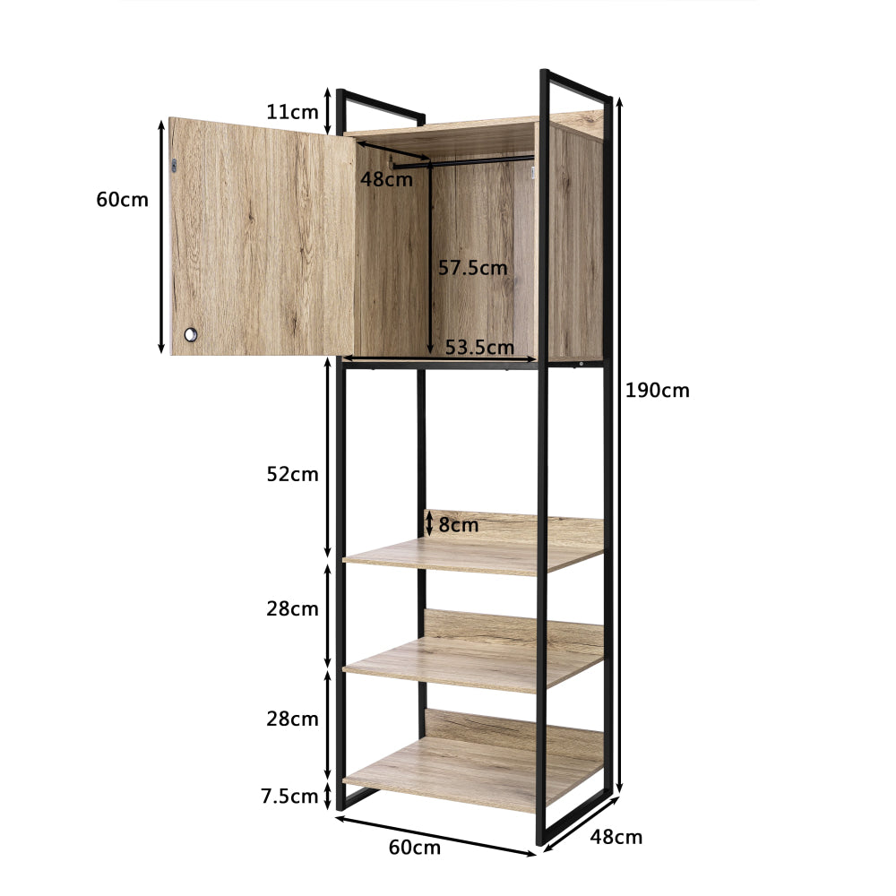 Jesse Tall Display 3-Shelves Cupboard StorageCabinet 1-Door Natural/Black Fast shipping On sale