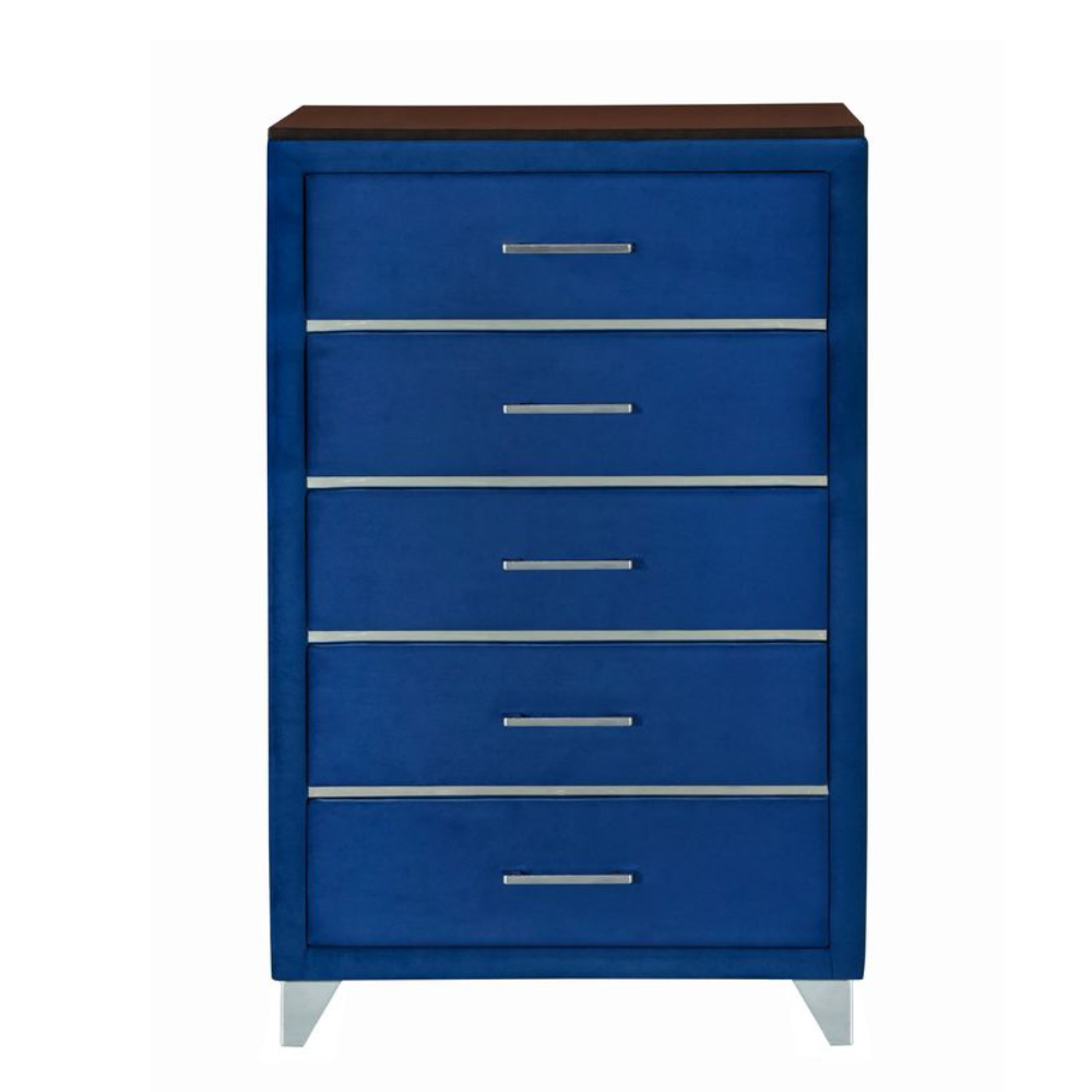 Modern Velvet Chest Of 5-Drawers Tallboy Storage Cabinet Navy Blue Drawers Fast shipping On sale