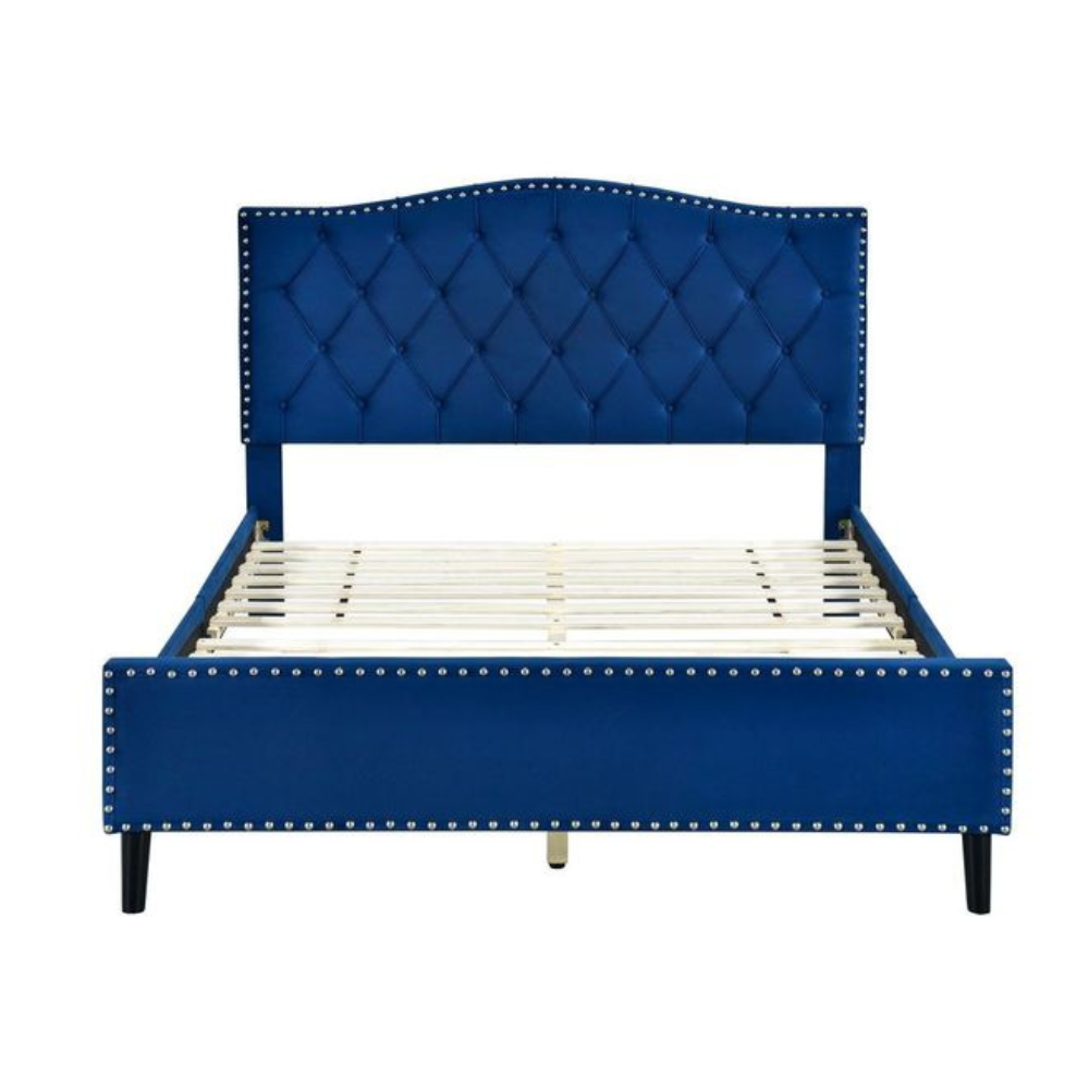 Modern Velvet Fabric Tufted Bed Head Frame Double Size Navy Blue Fast shipping On sale