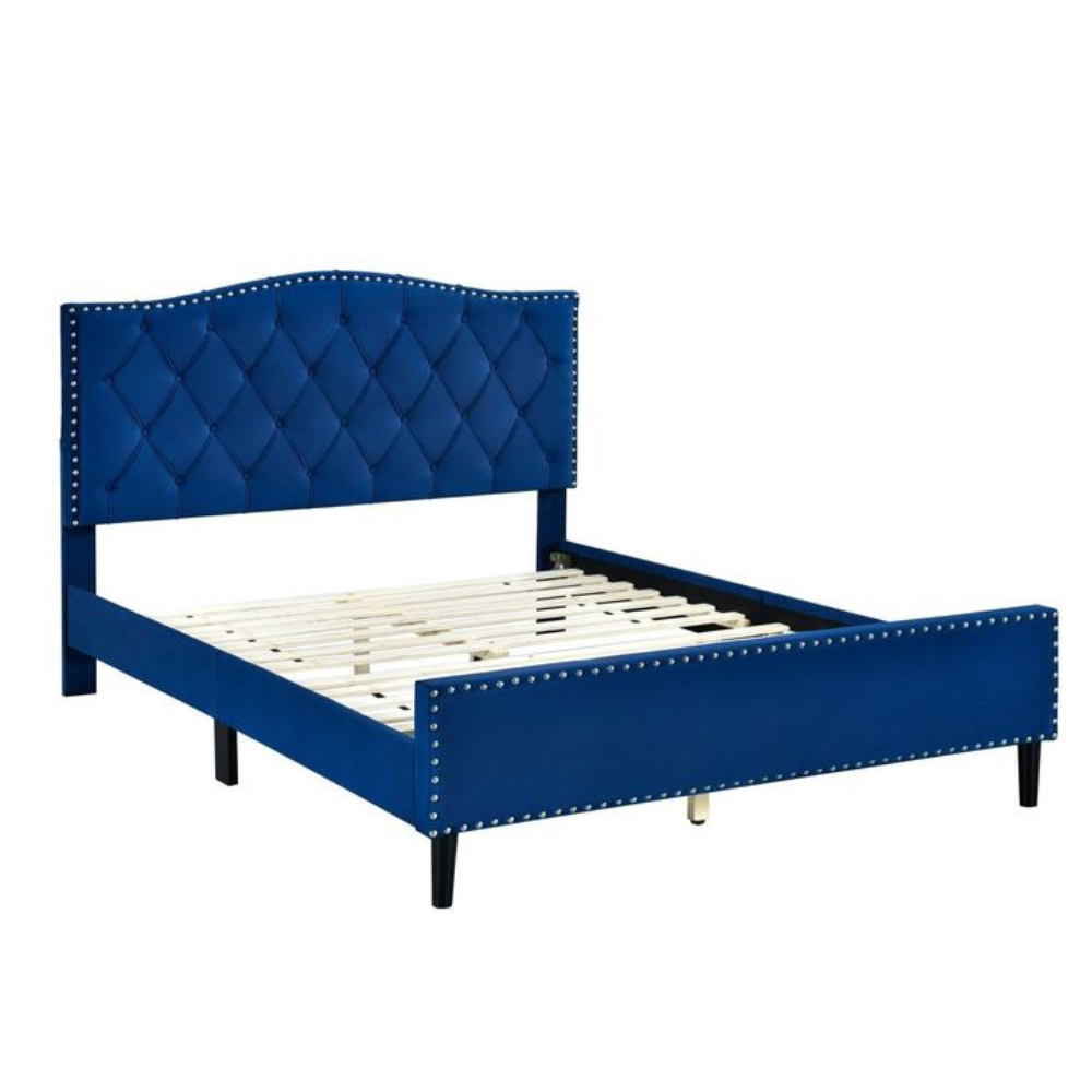 Modern Velvet Fabric Tufted Bed Head Frame Double Size Navy Blue Fast shipping On sale