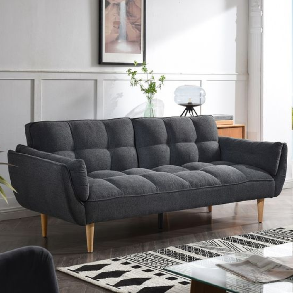 Fabric 3-Seater Deep Cushioned Couch Sofa Bed Dark Grey Fast shipping On sale