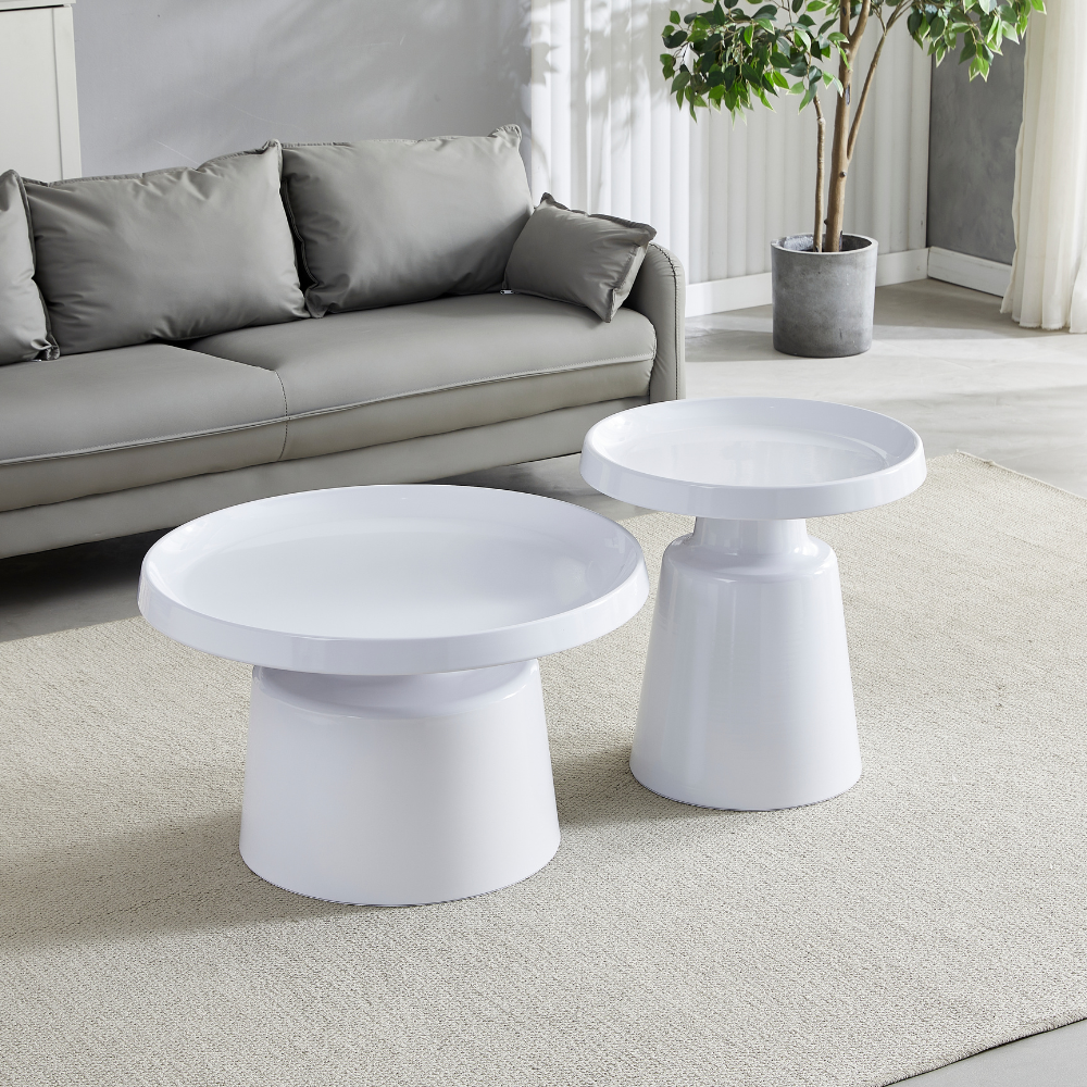 Jiles 2Pcs Round Nesting Metal Coffee Tea Table Set White Fast shipping On sale