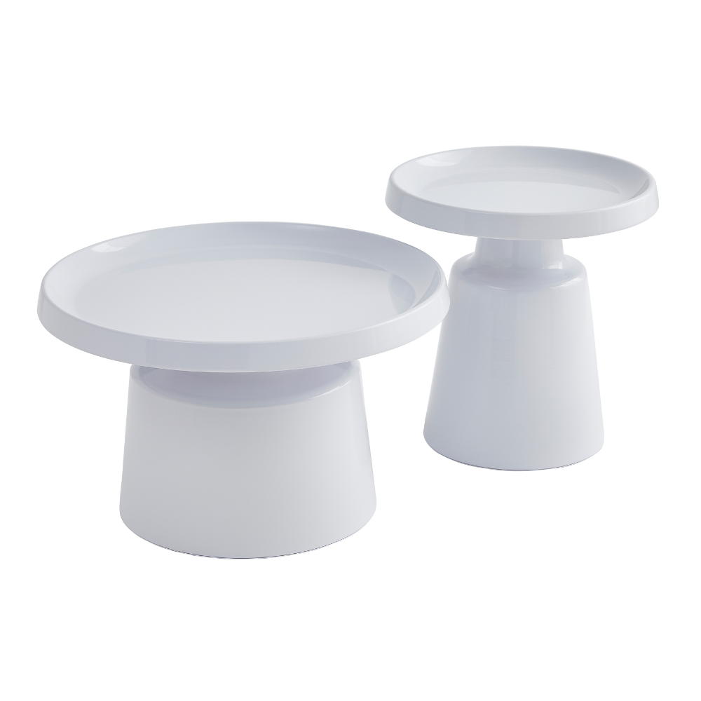 Jiles 2Pcs Round Nesting Metal Coffee Tea Table Set White Fast shipping On sale