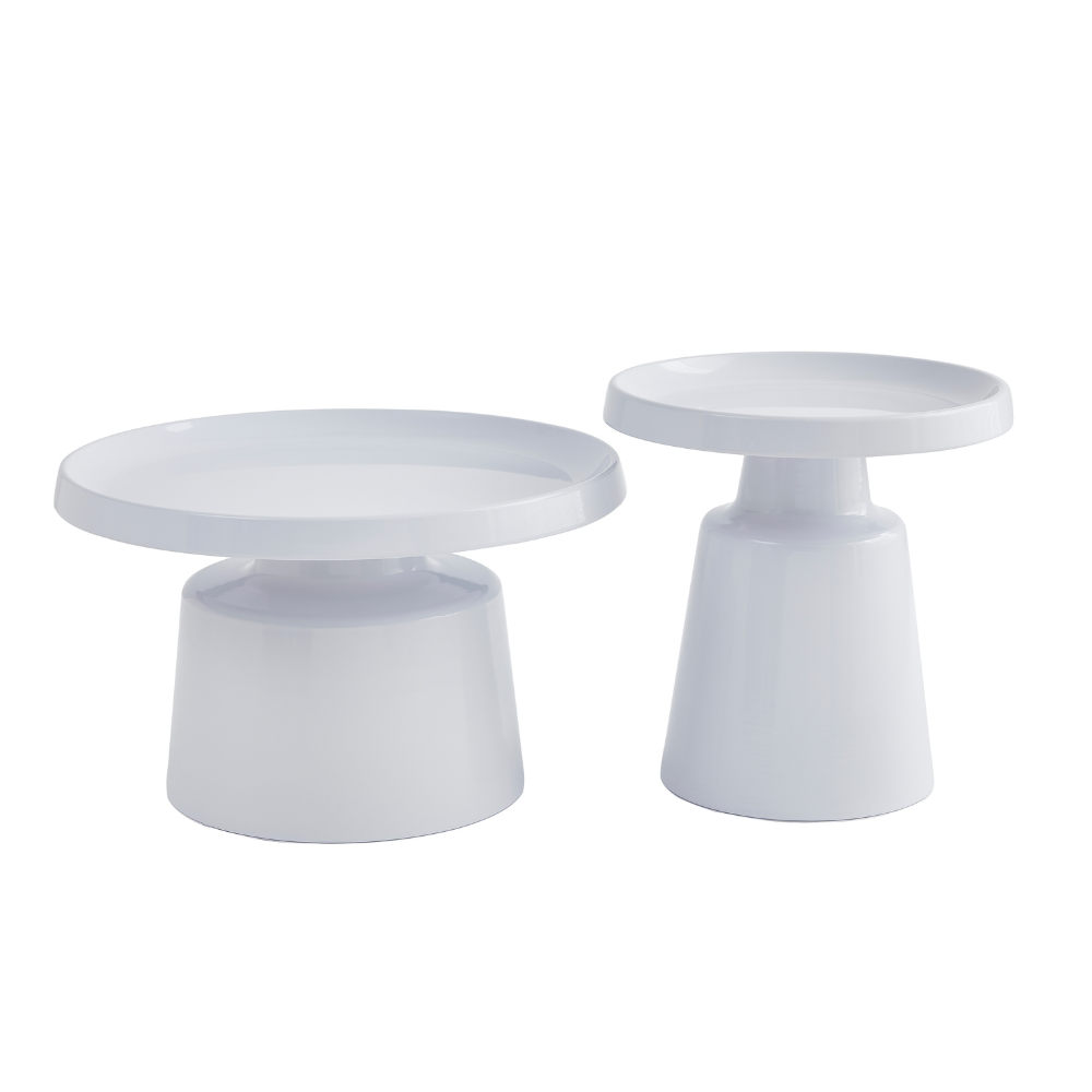 Jiles 2Pcs Round Nesting Metal Coffee Tea Table Set White Fast shipping On sale