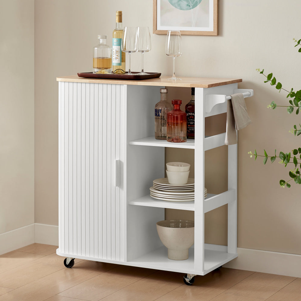 Jinan Wooden Mobile Kitchen Trolley Storage Caddy W/ 3-Shelves White Fast shipping On sale