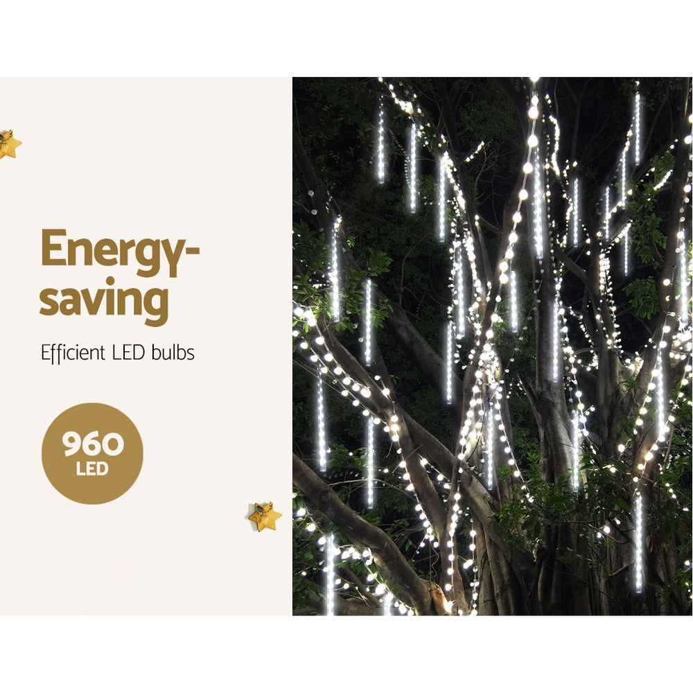 Jingle Jollys 12m Christmas Shower Lights 960 LED Icicle Falling Rain Meteor Fast shipping On sale