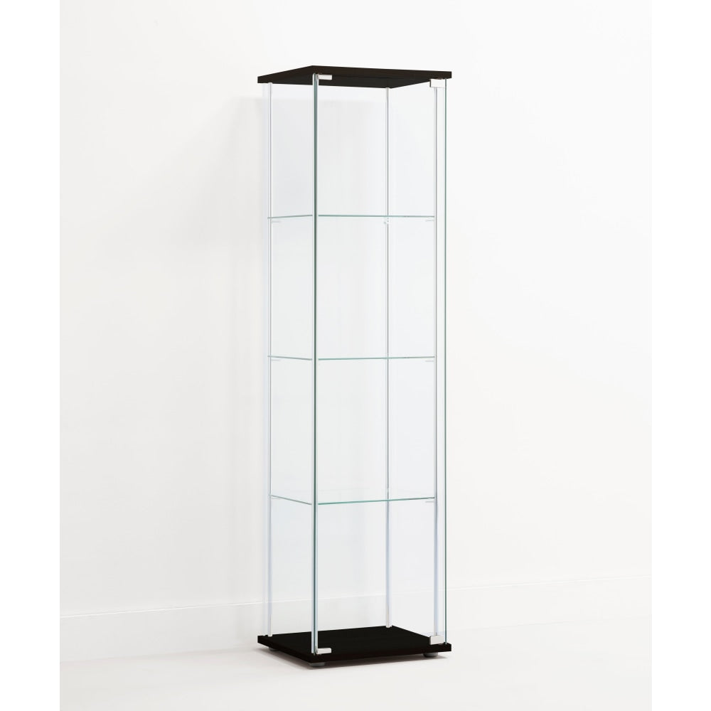 Jude 4-Tier Glass Display Shelf Storage Cabinet - Glass/Black Bookcase Fast shipping On sale