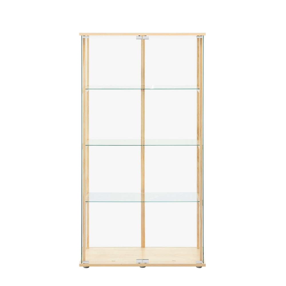 Jude 4-Tier Glass Display Shelf Storage Cabinet W/ 2-Doors - Beech Bookcase Fast shipping On sale