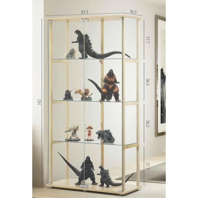 Jude 4-Tier Glass Display Shelf Storage Cabinet W/ 2-Doors - Beech Bookcase Fast shipping On sale