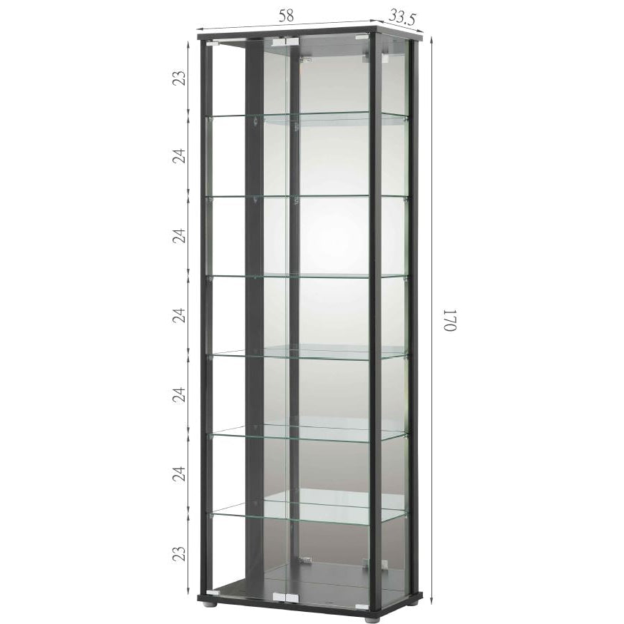 Jude Large 7-Tier Glass Display Shelf Storage Cabinet W/ 2-Doors - Black Bookcase Fast shipping On sale