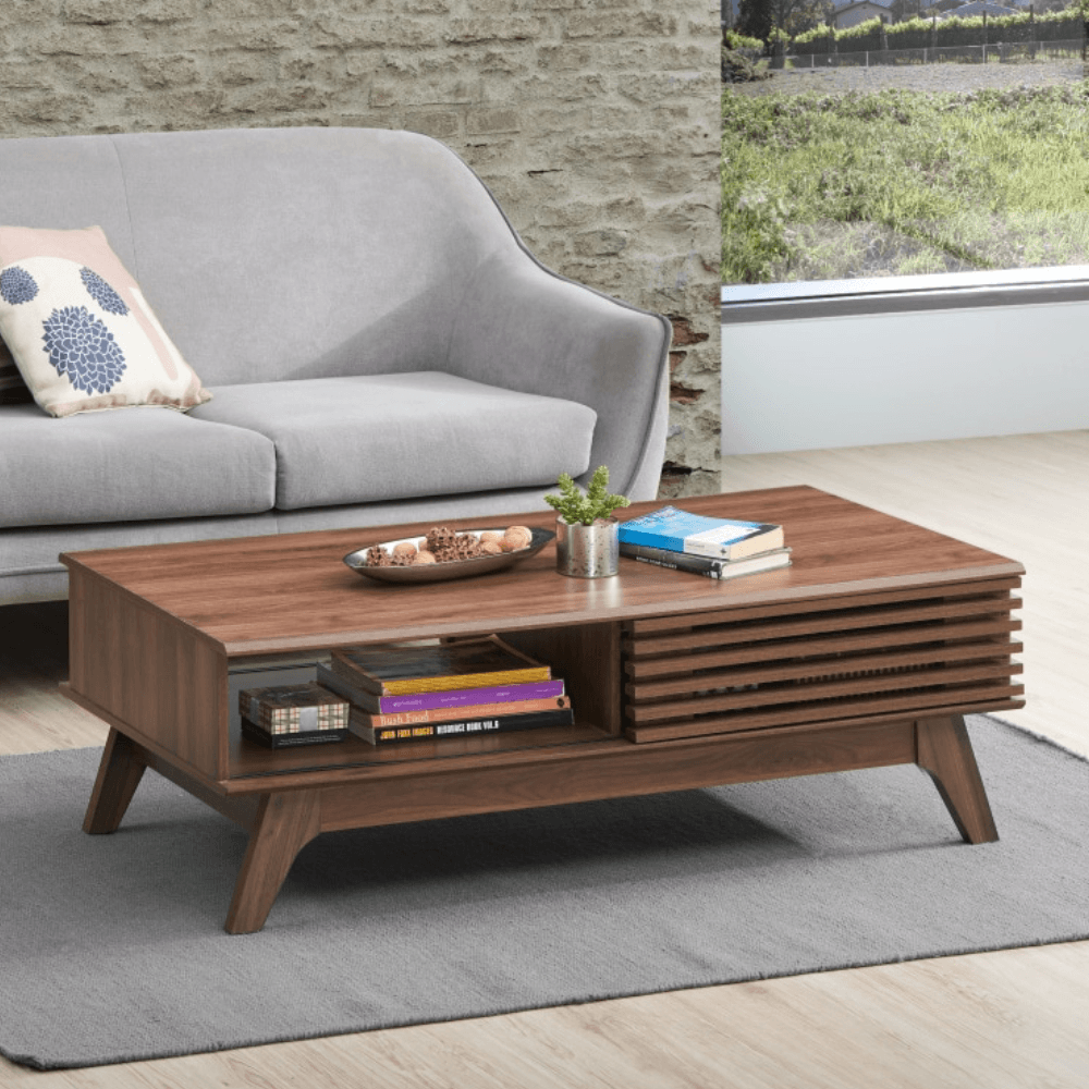 Karyn Rectangular Wooden Coffee Tea Table W/ 2-Door - Walnut Fast shipping On sale