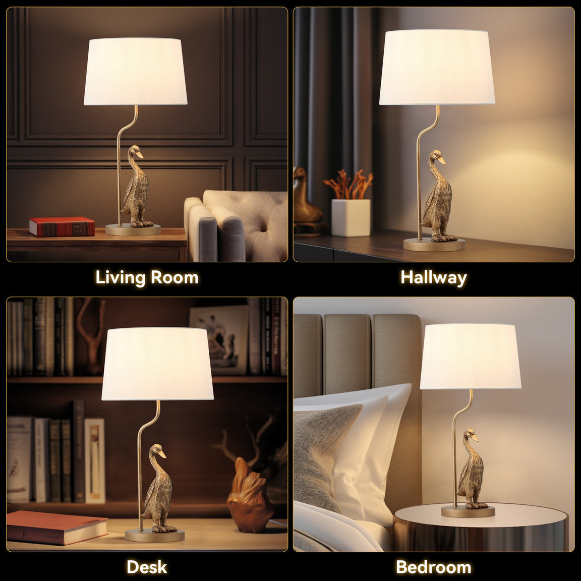 Kasey Standing Duck Table Lamp Light Fabric Shade - Pewter and Cream Fast shipping On sale