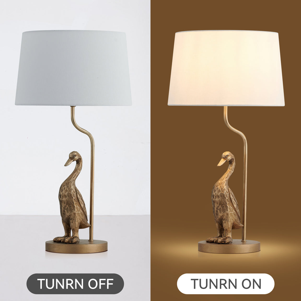 Kasey Standing Duck Table Lamp Light Fabric Shade - Pewter and Cream Fast shipping On sale