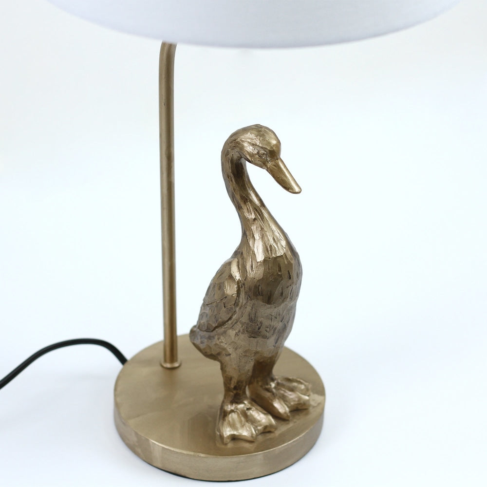 Kasey Standing Duck Table Lamp Light Fabric Shade - Pewter and Cream Fast shipping On sale