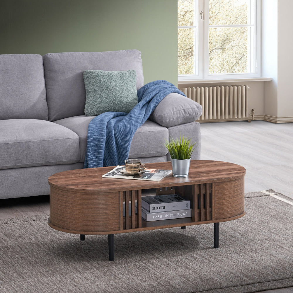 Kassy Open Shelf Wooden Tea Coffee Table Walnut Fast shipping On sale