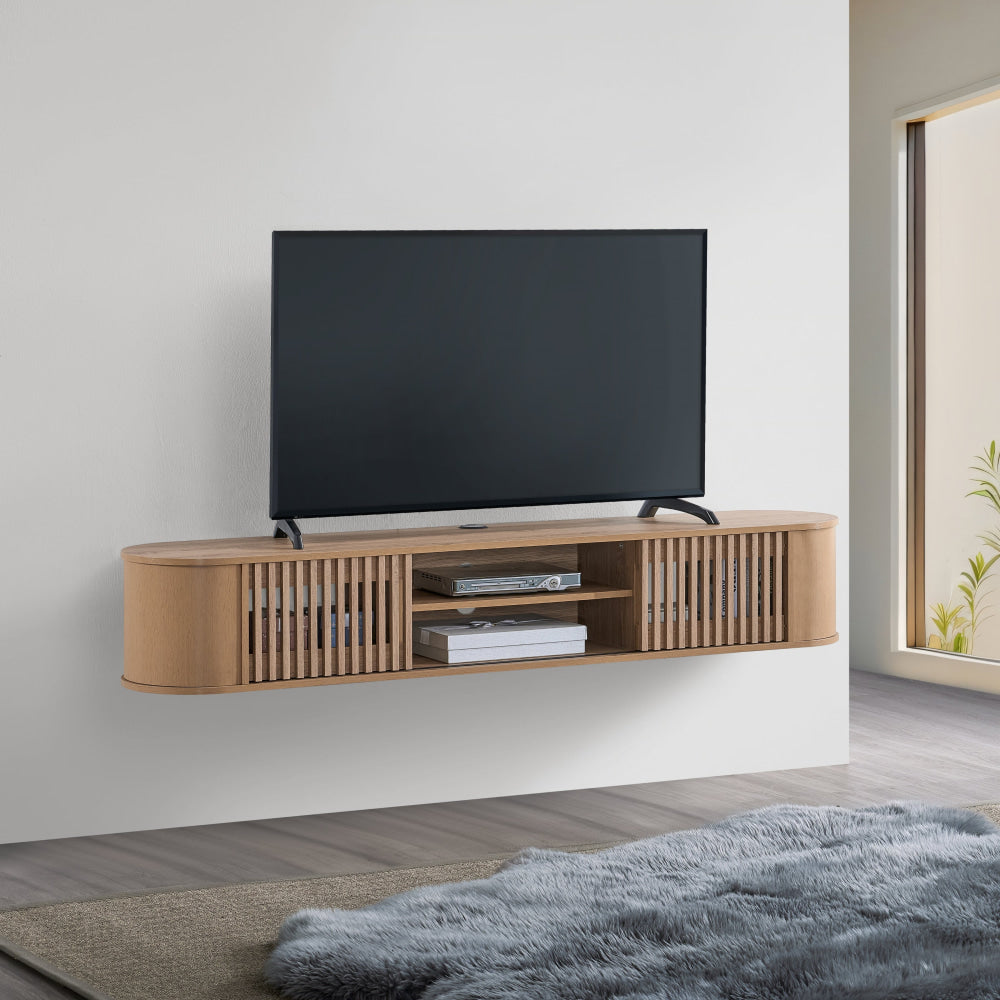 Kassy Wooden Wall mount Floating Entertainment Unit TV Stand 180cm 2 Doors Oak Fast shipping On sale