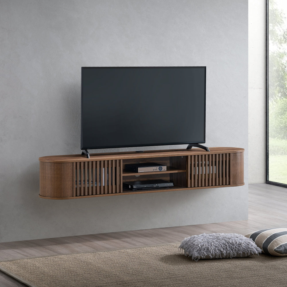 Kassy Wooden Wall mount Floating Entertainment Unit TV Stand 180cm 2 Doors Walnut Fast shipping On sale