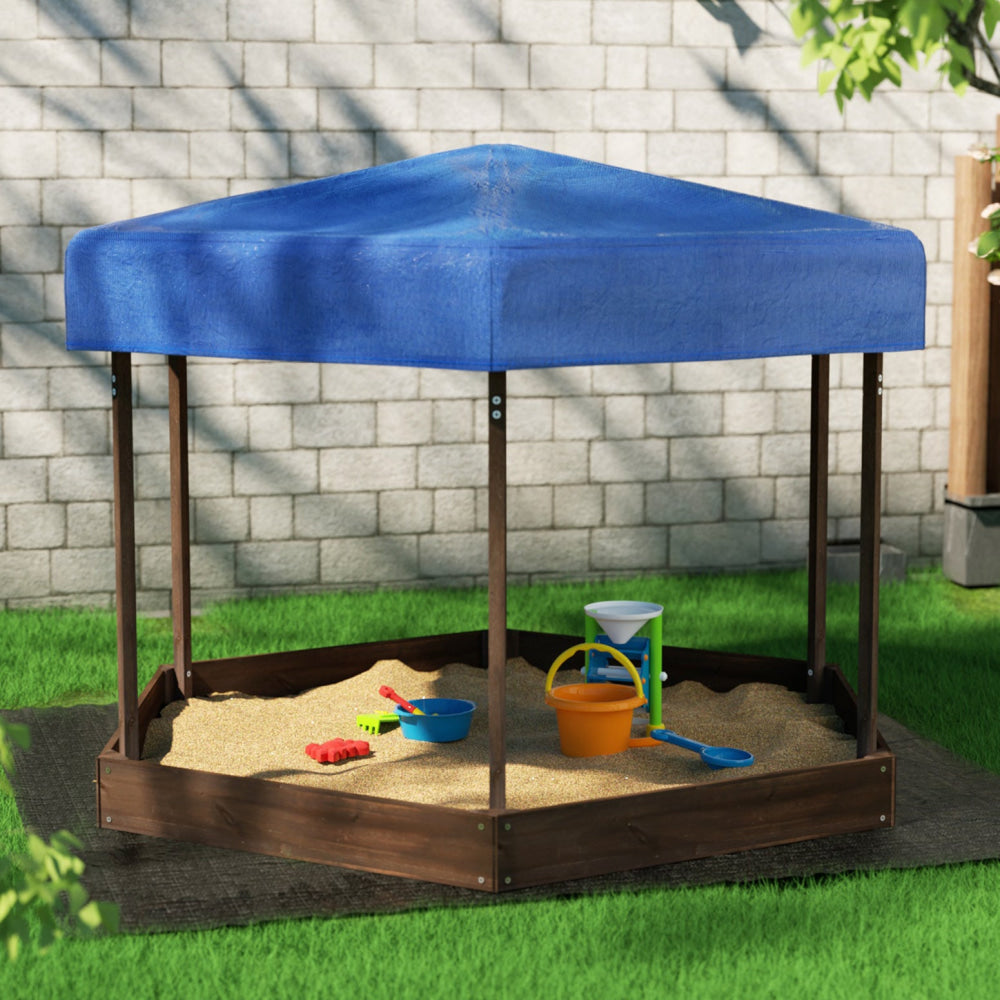 Keezi Kids Sandpit Wooden Hexagon Sand Pit with Canopy Outdoor Beach Toys 182cm Fast shipping On sale