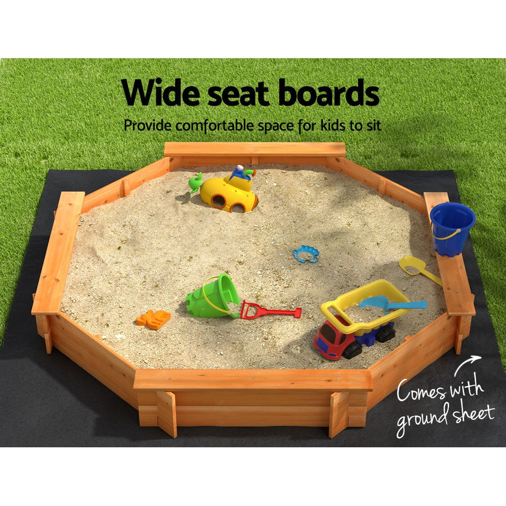Keezi Kids Sandpit Wooden Round Sand Pit with Cover Bench Seat Beach Toys 182cm Fast shipping On sale
