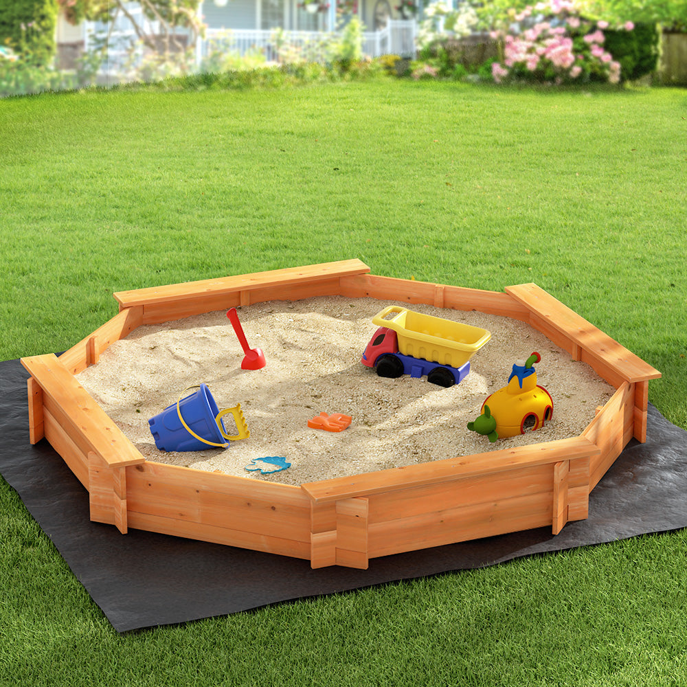 Keezi Kids Sandpit Wooden Round Sand Pit with Cover Bench Seat Beach Toys 182cm Fast shipping On sale
