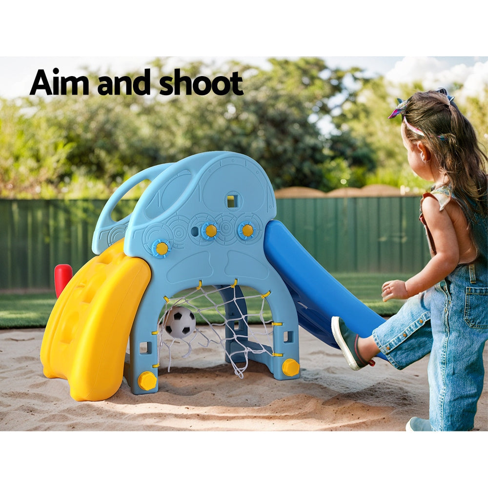 Keezi Kids Slide Set Baseball Bat Basketball Hoop Outdoor Playground 120cm Blue Toys Fast shipping On sale
