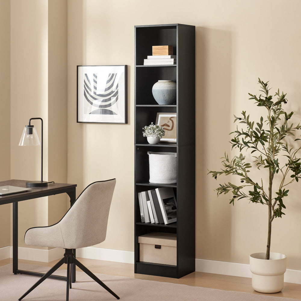 Keto Modern 6-Tier Wooden Bookcase Display Shelf Narrow - Black Fast shipping On sale