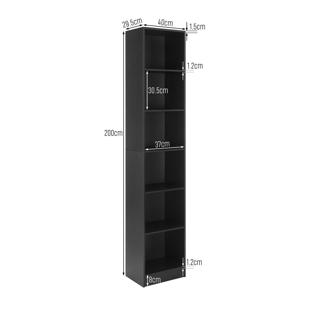 Keto Modern 6-Tier Wooden Bookcase Display Shelf Narrow - Black Fast shipping On sale