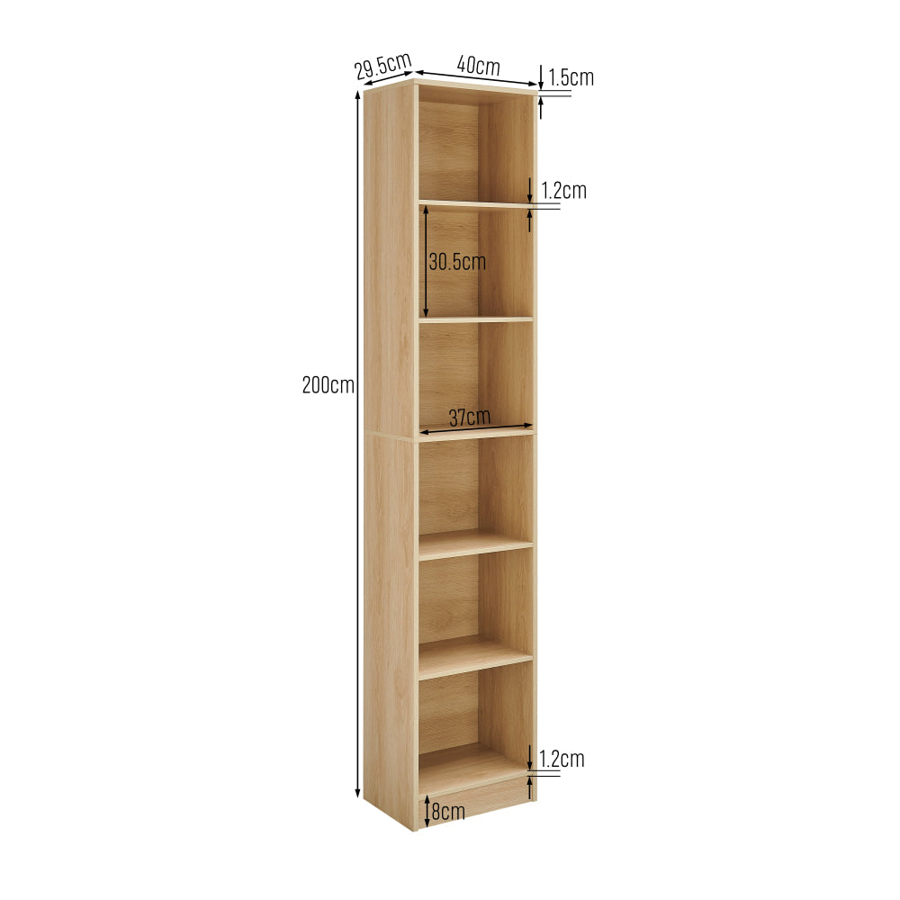 Keto Modern 6-Tier Wooden Bookcase Display Shelf Narrow - Oak Fast shipping On sale