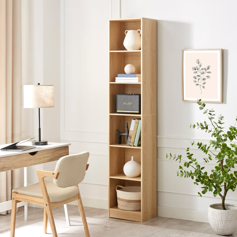 Keto Modern 6-Tier Wooden Bookcase Display Shelf Narrow - Oak Fast shipping On sale