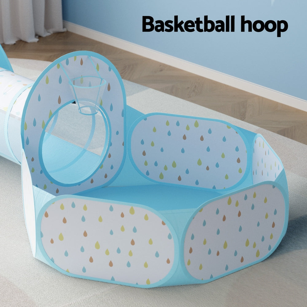 Kids Play Tent Pop Up Playhouse Ball Pit Tunnel Basketball Hoop Blue Toys Fast shipping On sale