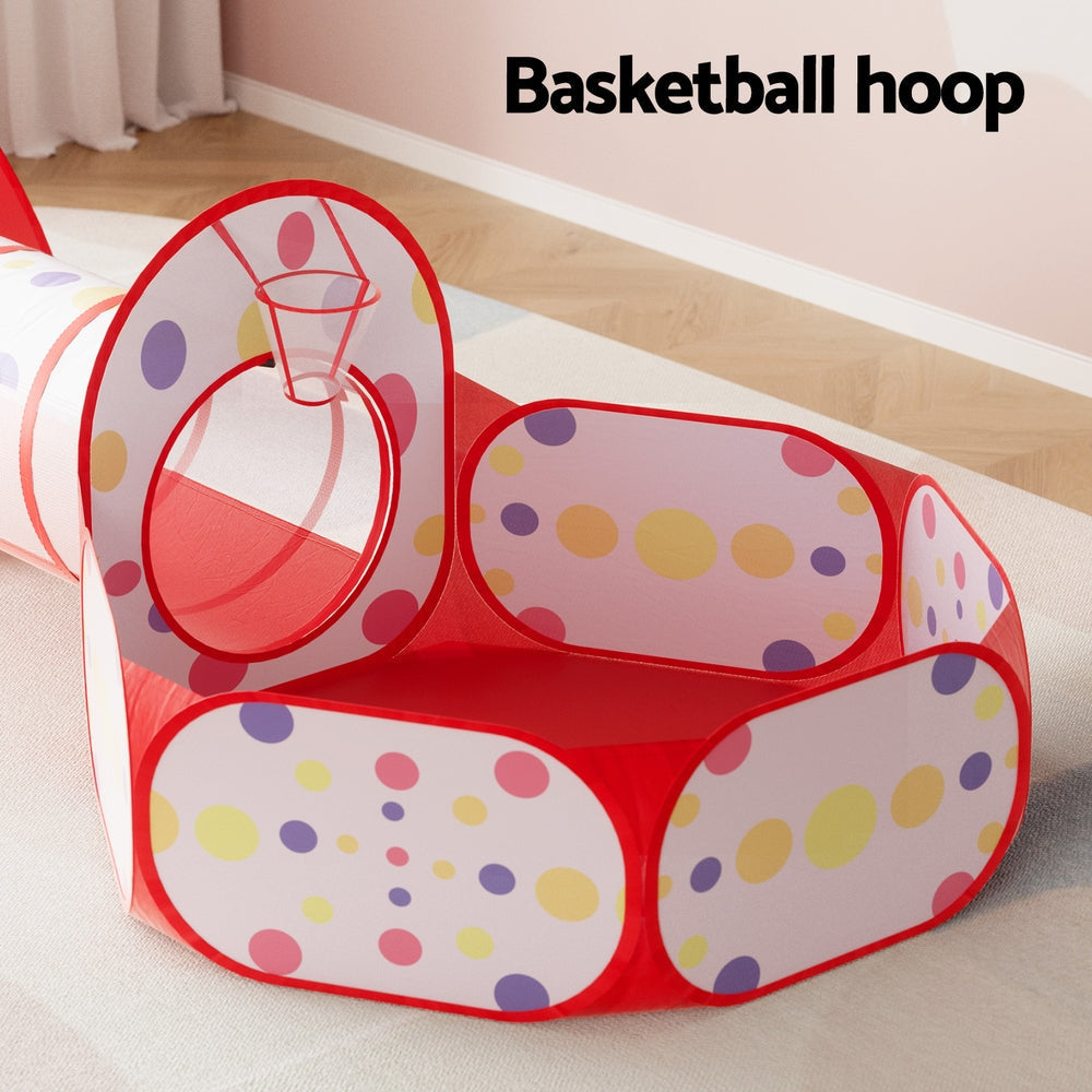 Kids Playhouse Play Tent Pop Up Teepee Ball Pit Tunnel Basketball Hoop Red Toys Fast shipping On sale