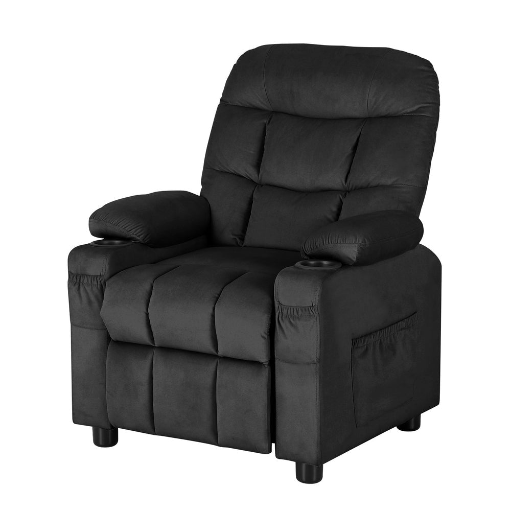 Kids Recliner Chair Black Velvet Sofa Lounge Couch Children Charis Armchair Furniture Fast shipping On sale