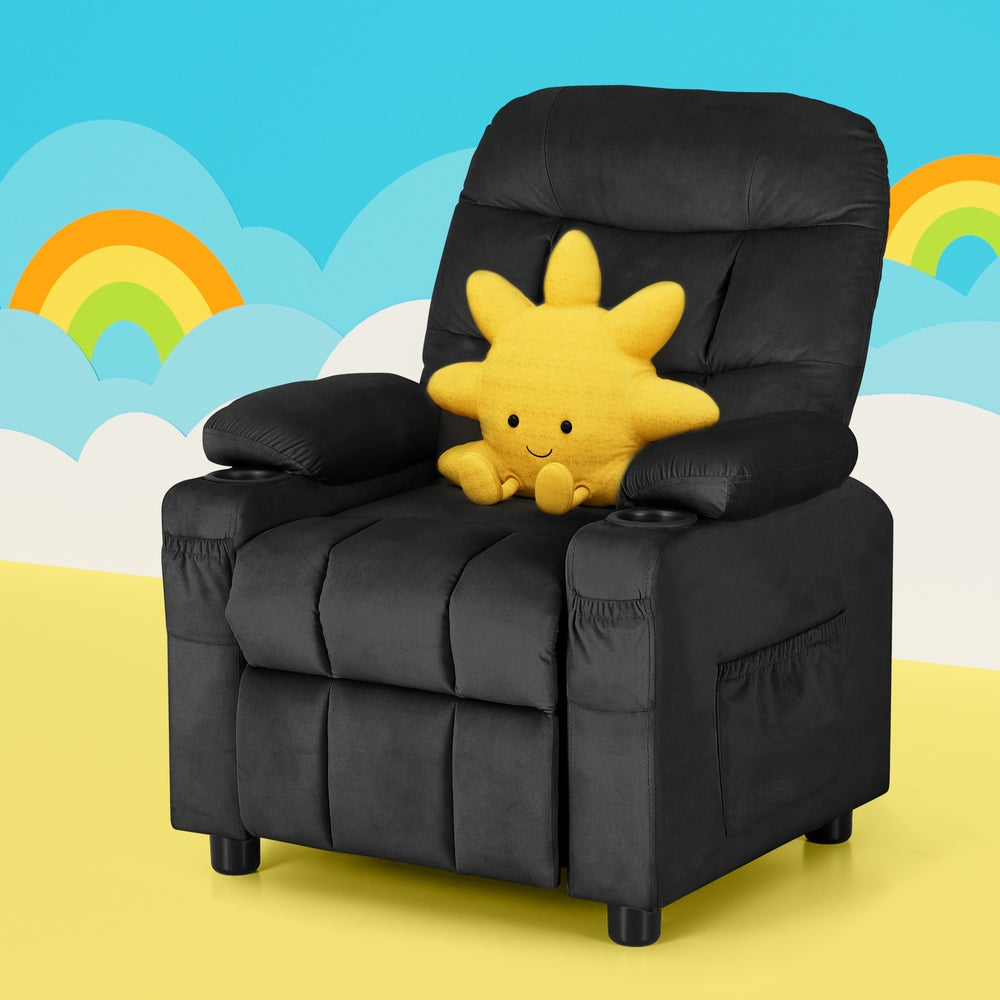 Kids Recliner Chair Black Velvet Sofa Lounge Couch Children Charis Armchair Furniture Fast shipping On sale