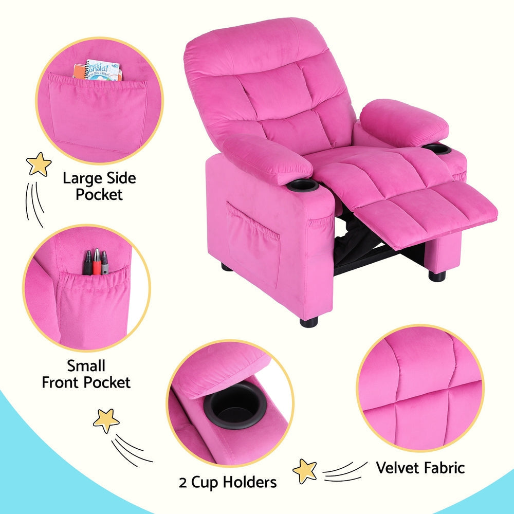 Kids Recliner Chair Pink Velvet Sofa Lounge Couch Children Charis Armchair Furniture Fast shipping On sale