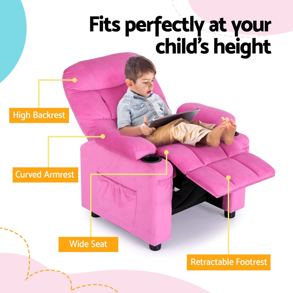 Kids Recliner Chair Pink Velvet Sofa Lounge Couch Children Charis Armchair Furniture Fast shipping On sale