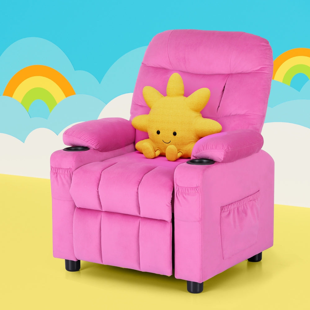 Kids Recliner Chair Pink Velvet Sofa Lounge Couch Children Charis Armchair Furniture Fast shipping On sale