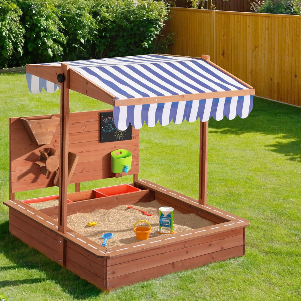 Kids Sandpit Wooden Canopy Sandbox With Cover Funnel Outdoor Toys 110cm Fast shipping On sale