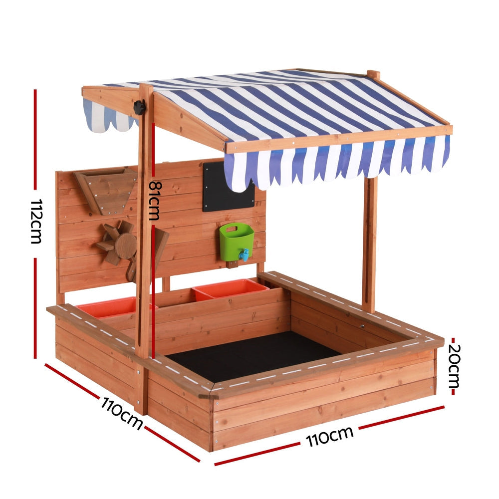 Kids Sandpit Wooden Canopy Sandbox With Cover Funnel Outdoor Toys 110cm Fast shipping On sale