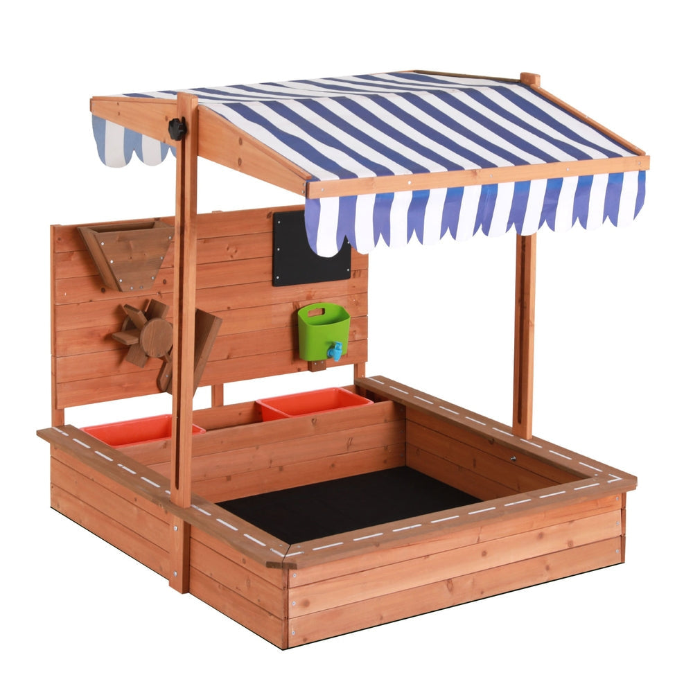 Kids Sandpit Wooden Canopy Sandbox With Cover Funnel Outdoor Toys 110cm Fast shipping On sale