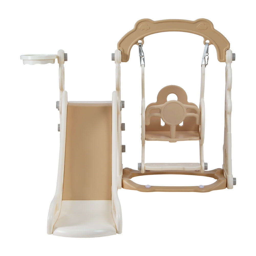 Kids Slide Swing Set Basketball Hoop Outdoor Playground Toys 160cm Beige Fast shipping On sale