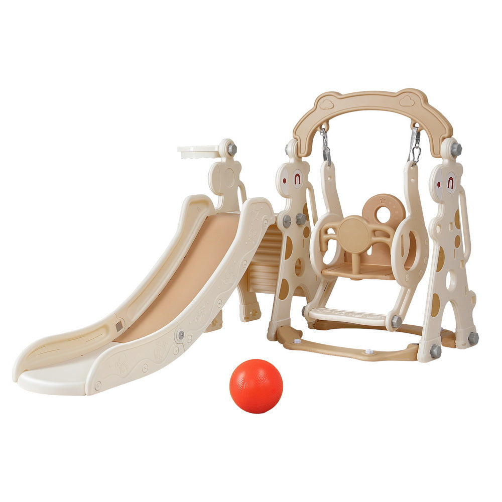 Kids Slide Swing Set Basketball Hoop Outdoor Playground Toys 160cm Beige Fast shipping On sale