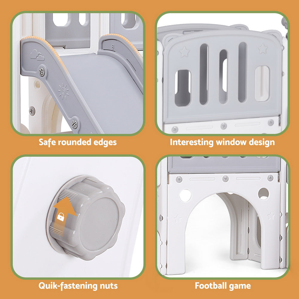 Kids Slide Swing Set Basketball Hoop Ring Football Outdoor Toys 132cm grey Fast shipping On sale